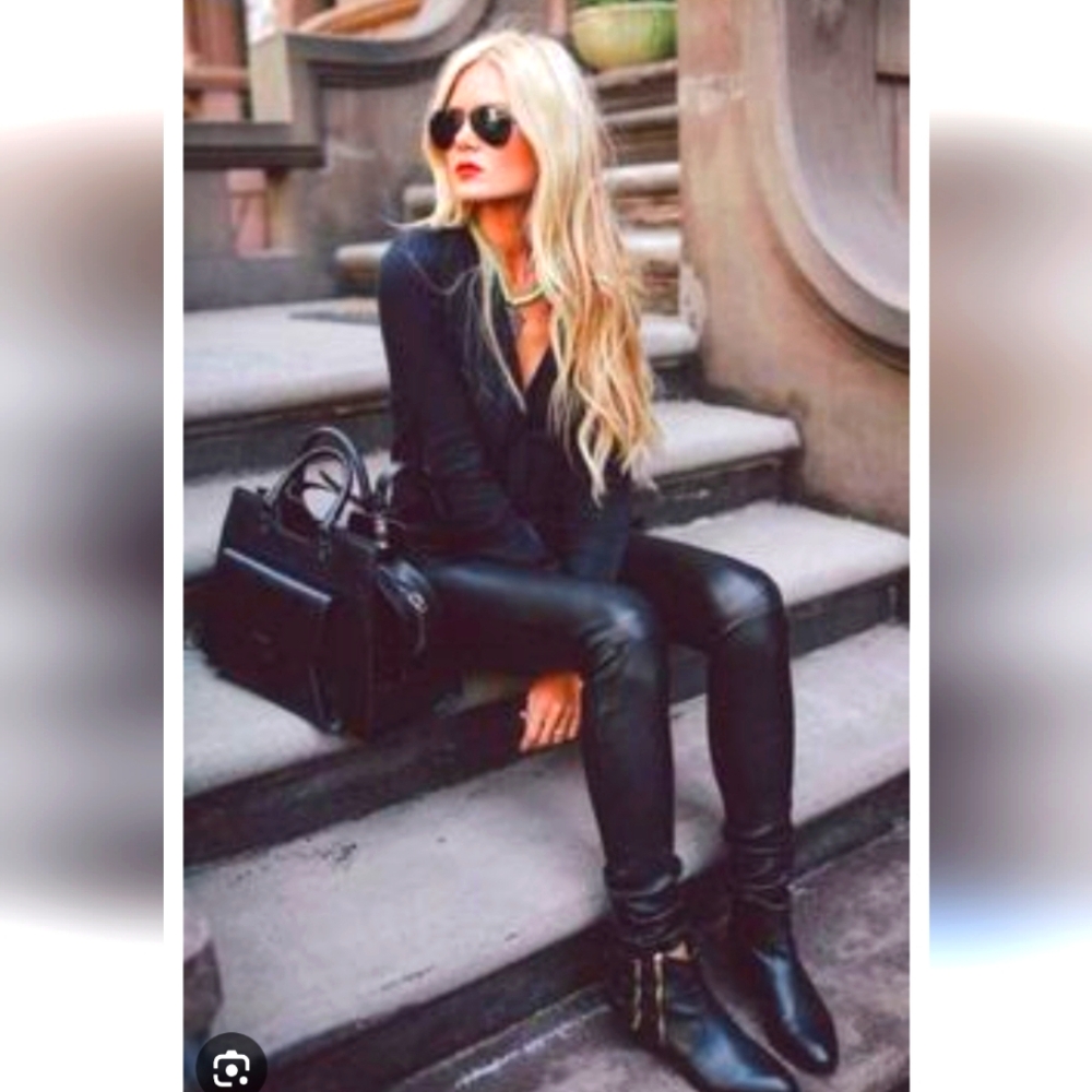 GUCCI Viaggio Black Leather Skinny Pants Size 38 (US 2)